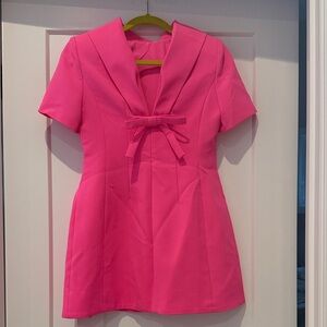Bright Pink Short Sleeve Mini Dress with Front Bow